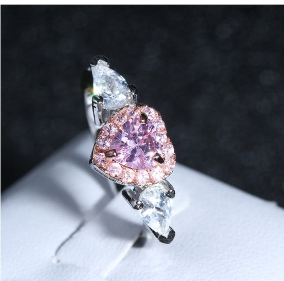 Womens Heart Shaped Ring European Design Gemstones Brass White Steel Alloy Fashion Jewelry Gift For Daily Wear