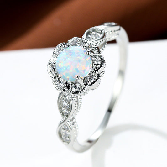 Elegant Ring With Round Opal Flower Geometric Copper Platinum Plated Jewelry For Women Gift For Everyday Style