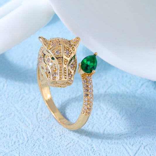 Womens Gold Snake Ring Adjustable Open Geometric Design Zircon Embellished Copper Fashion Jewelry Statement Accessory