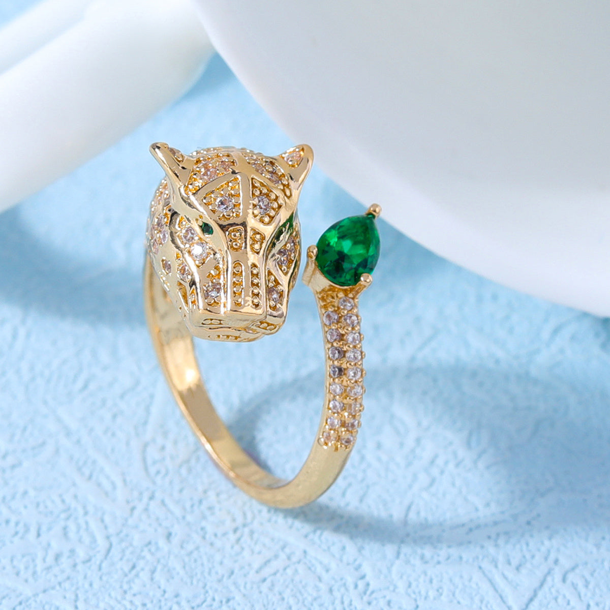 Womens Gold Snake Ring Adjustable Open Geometric Design Zircon Embellished Copper Fashion Jewelry Statement Accessory