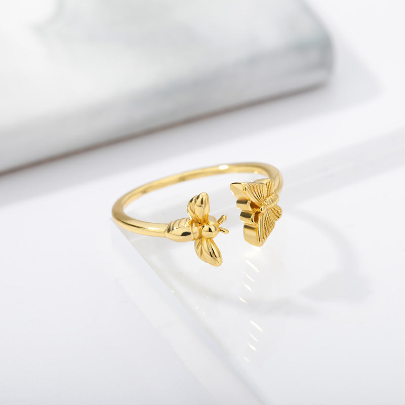 Unisex Adjustable Butterfly Ring Copper Electroplated Insect Jewelry Nature Inspired Bee Ring For Women Jewelry