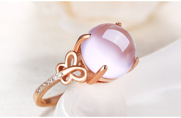 Womens Adjustable Butterfly Rings Rose Gold Pink Crystals Bow White Copper Alloy Inlaid Gemstones Jewelry Gift
