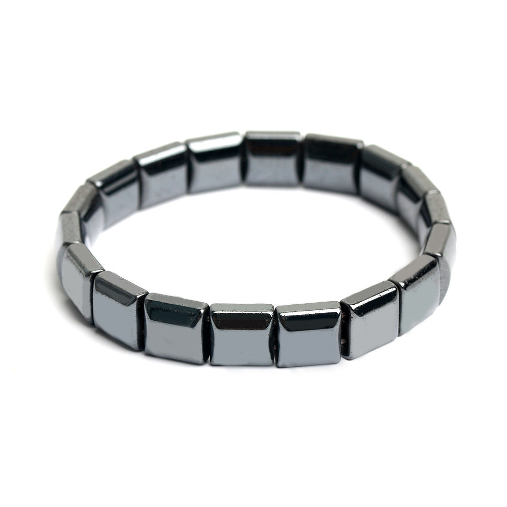 Geometric Hematite Bracelet For Men Black Stone Jewelry