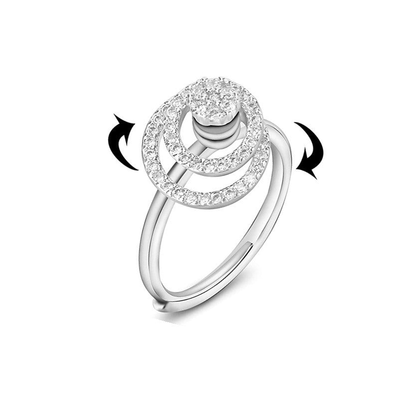 Womens Double Ring Rotating Band Fashion Jewelry Anxiety Relief Ring Female Whirlwind Spinner Band Ring for Women Copper Ring European and American Jewelry