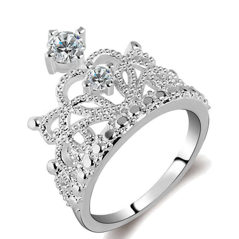Elegant White Copper Crown Ring For Women Gift Jewelry