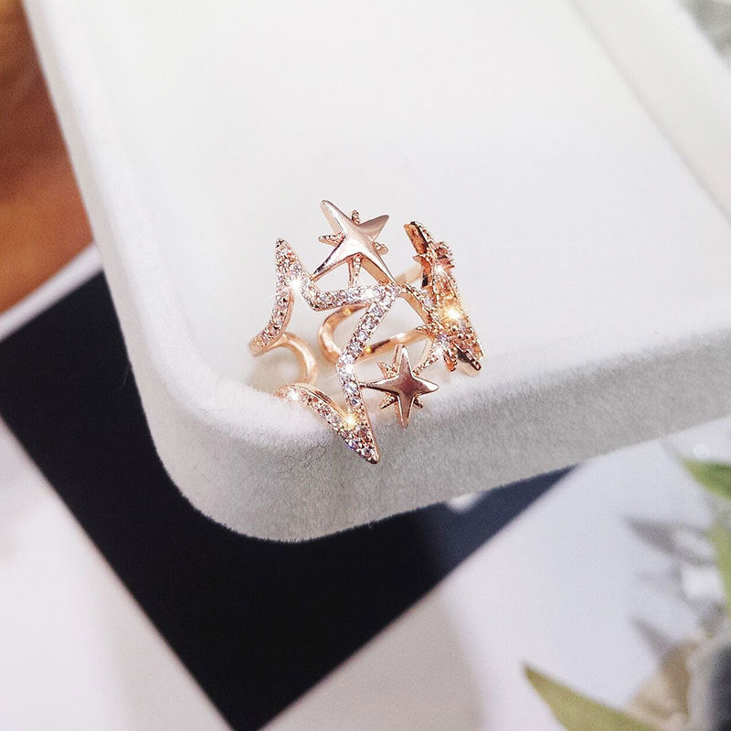 Trendy Korean Style Ring With Geometric Gem Accents Rose Gold Adjustable Open Ring Women For Everyday Wear Today