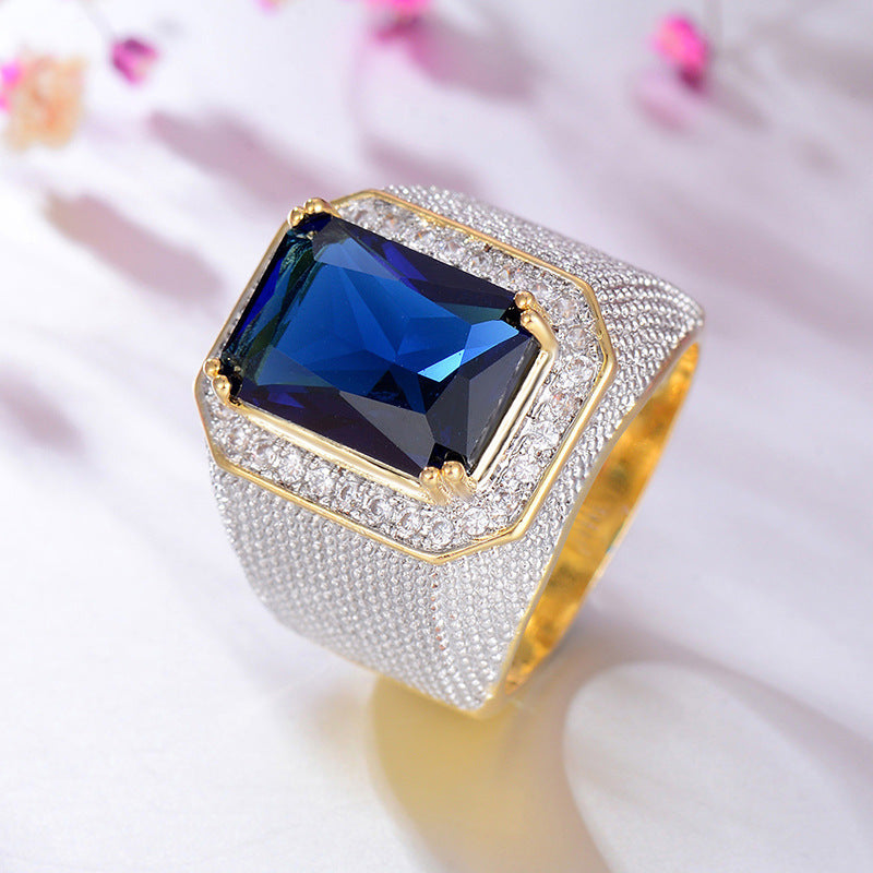 Mens Square Sapphire Simulated Diamond Geometric Brass White Steel Ring Jewelry Fashion Statement Elegant Durable