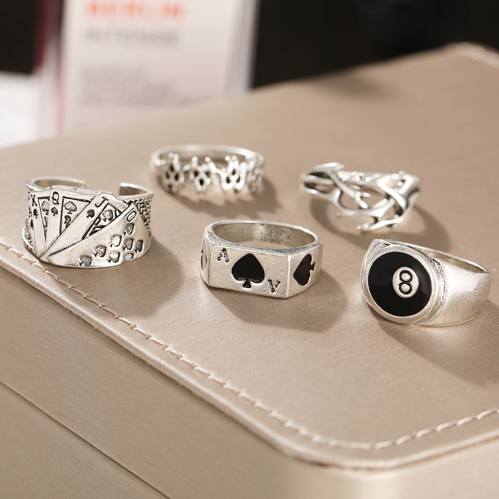 Womens Vintage Inspired Ring Set With Spade Card And Poker Designs Alloy Knuckle Rings Electroplated Jewelry Collection