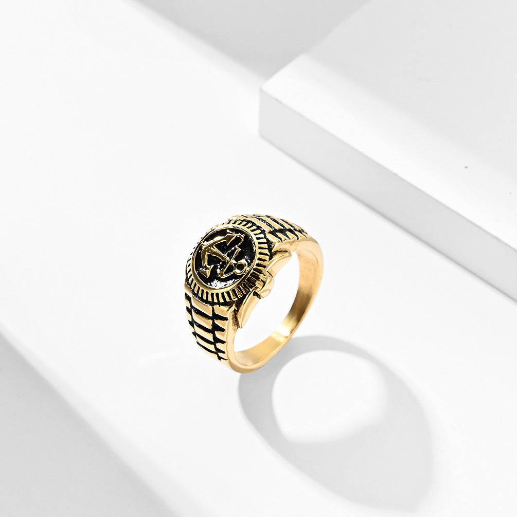 Vintage Geometric Stainless Steel Ring With Gold Plating