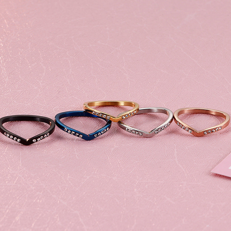 Women's V Shaped Ring Stainless Steel Women Ring European Fashion Ring American Fashion Ring Personality Ring Jewelry Gift for Her Black Blue Gold Rose Gold Silver
