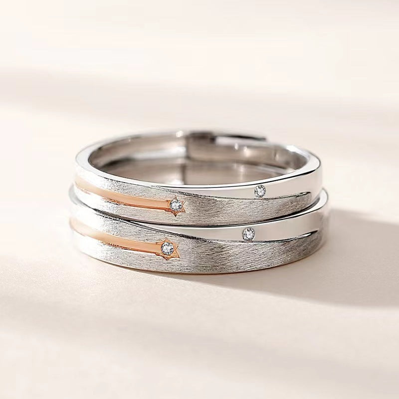 His And Hers Couple Rings Matching Set With Zircon Inlaid Silver Copper Finish For Anniversary Gift For Couple