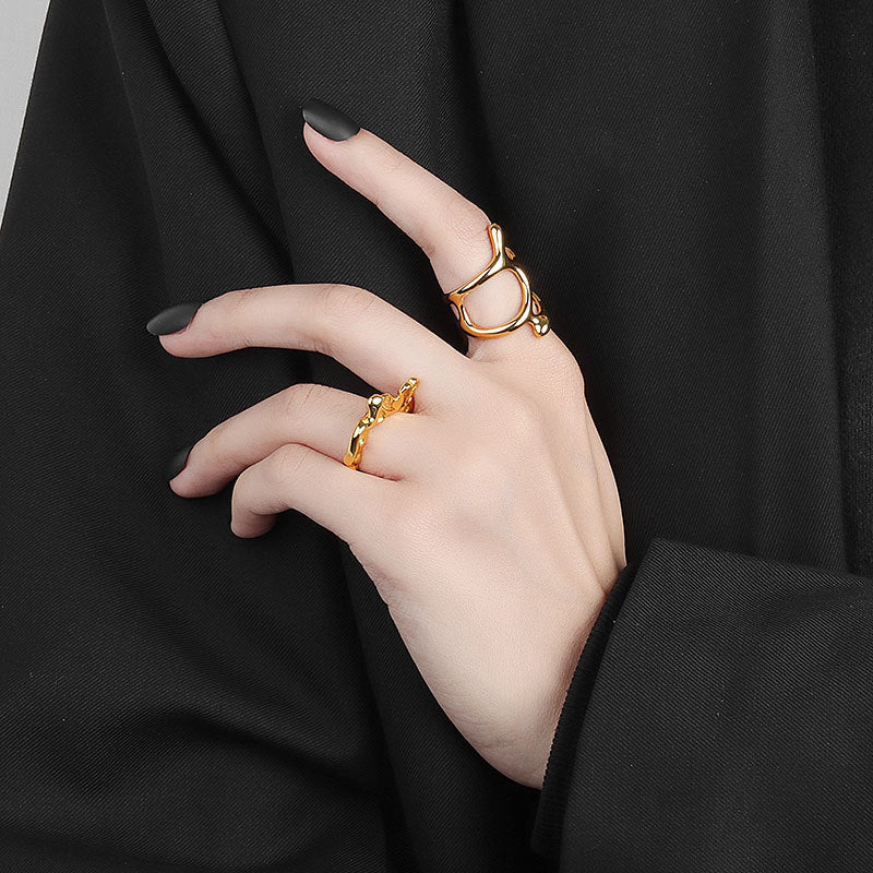 Womens Adjustable Geometric Ring Statement Fashion Ring Versatile Punk Copper Ring Electroplated Gold Finish Or White