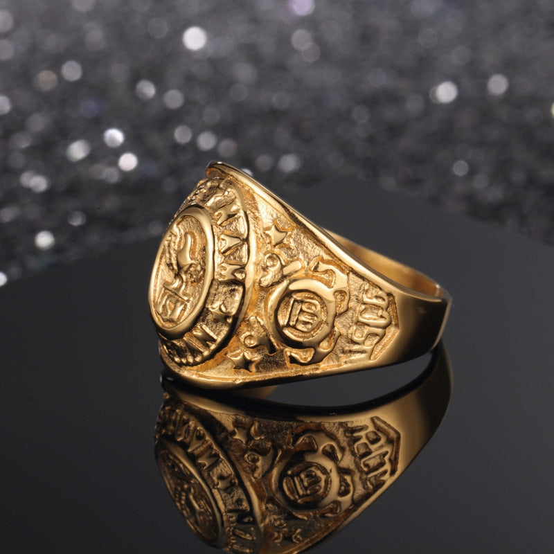 Mens Ring Titanium Steel Electroplated Band For Men Fashion Jewelry Statement Ring Gift For Him Gold Tone Ring