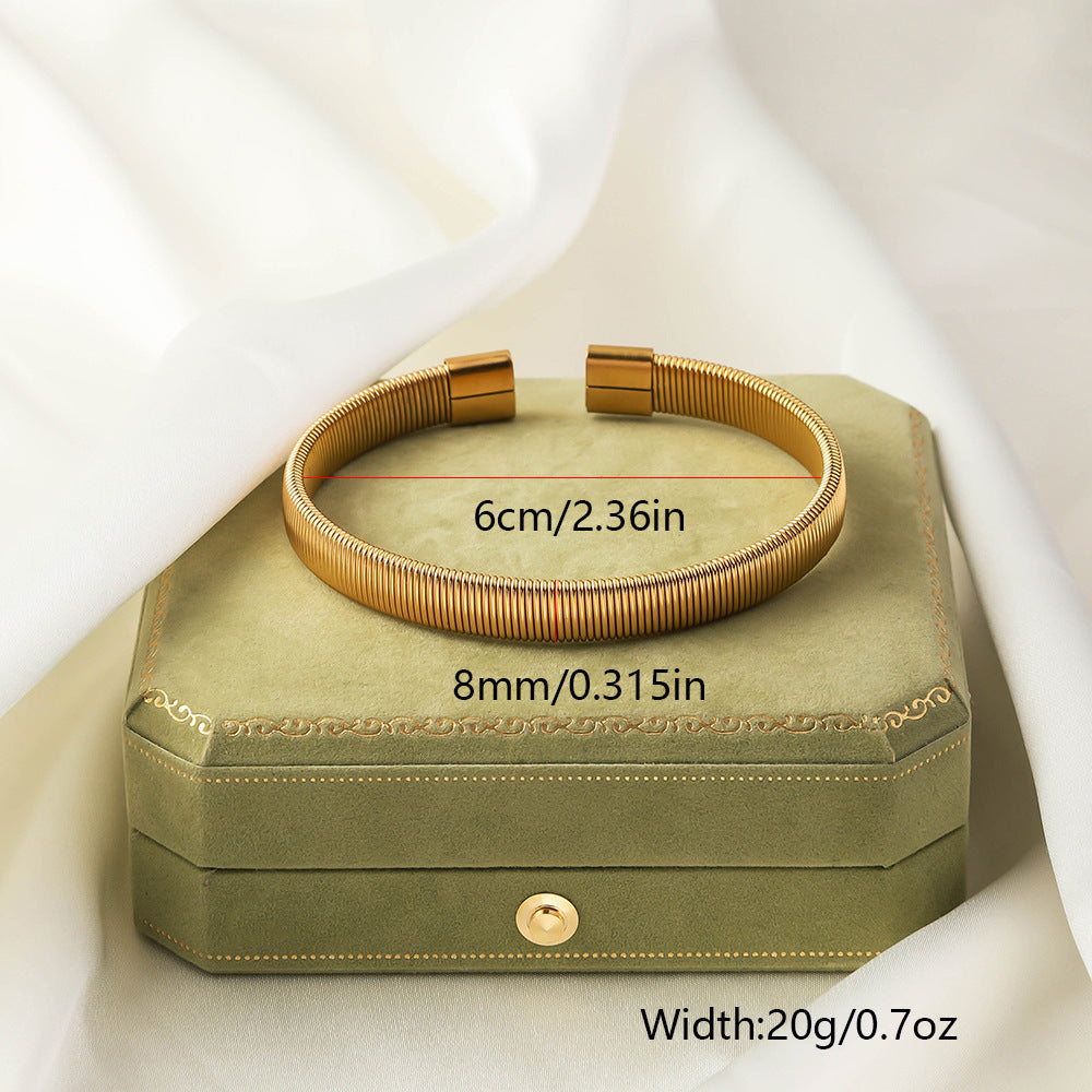 Stainless Steel Woven Bracelet Open Ended Fashion Bangle Electroplated Durable Round Design Accessory Steel And Gold