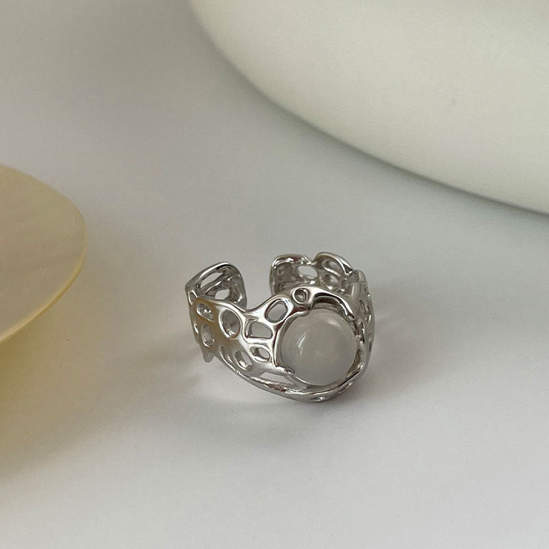 Thai Silver Plated Geometric Ring Irregular Design Fashion Jewelry Alloy Inlaid Gemstone Accent RingSet Korean