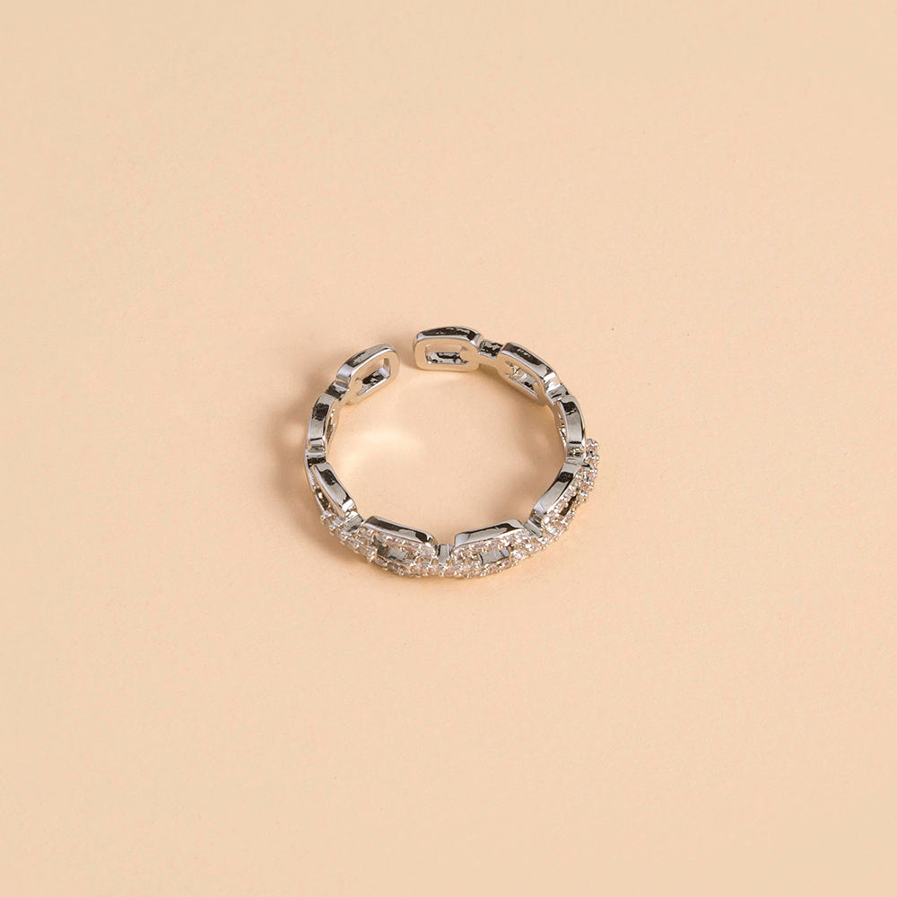 Womens Adjustable Copper Ring With Zircon European Retro Chain DesignAdds Temperament Index FingerRing Fashion