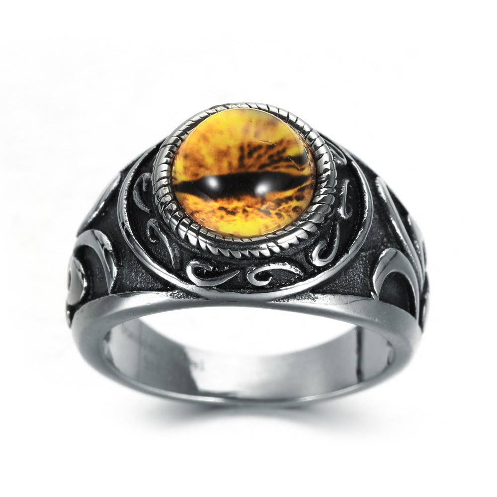 Mens Stainless Steel Ring Vintage Geometric Design Individually Packed Travel Souvenir Gift Yellow Tone Travel