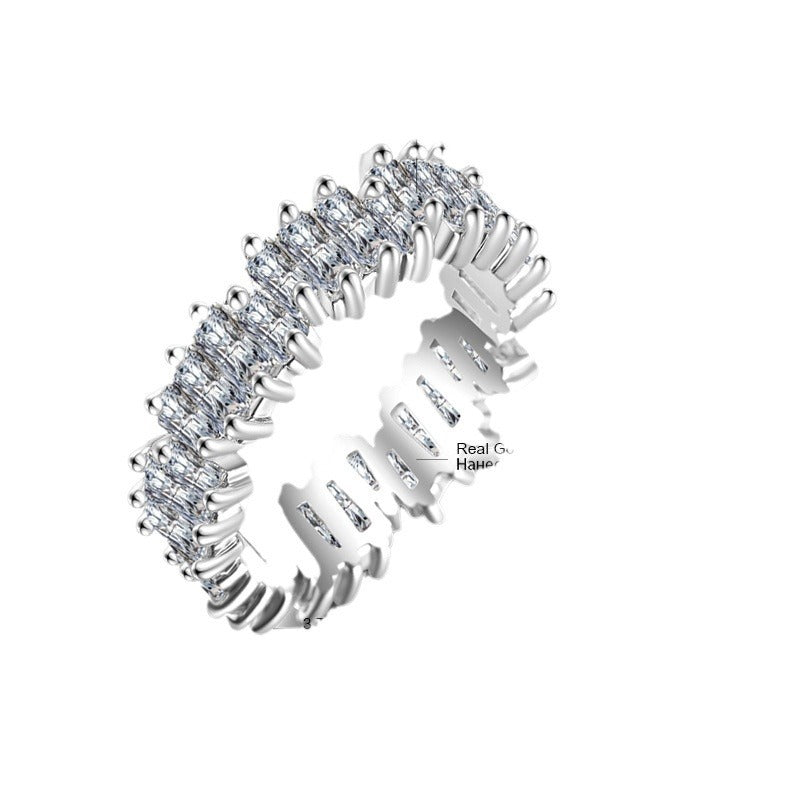 Womens Copper Ring Inlaid Zircon Ladder Design Geometric Square With Gold Inlay Treatment Fashion Jewelry Gift