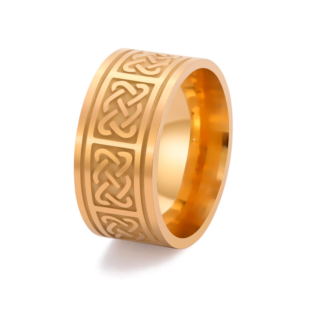Spacer Square Celtic Knot Ring Unisex Fashion Titanium Steel Electroplated Finish Blackened Steel GoldFinishes