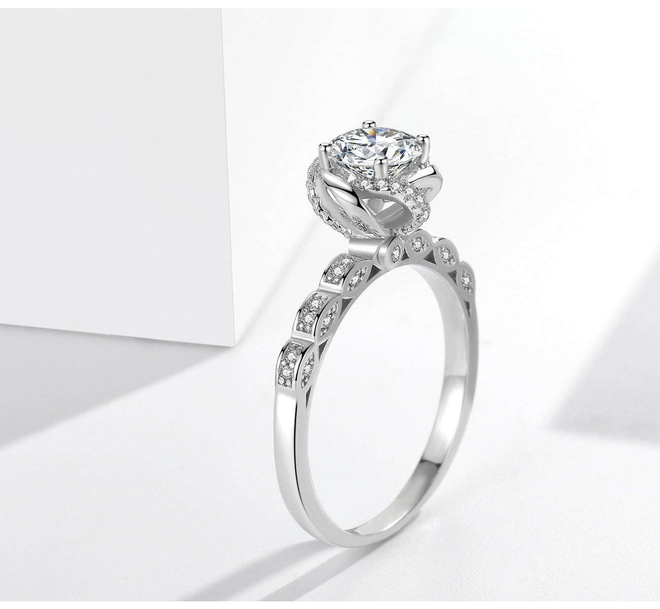 Womens 1 Carat Zircon Crown Ring White Gold Color Copper Finish Engagement Anniversary Wedding Band Elegant Sparkle