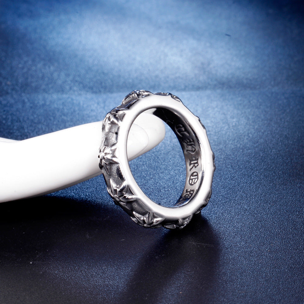 Mens Titanium Steel Ring Hexagonal Star Design Handmade European American Style Unisex Gift Idea For Him And Her