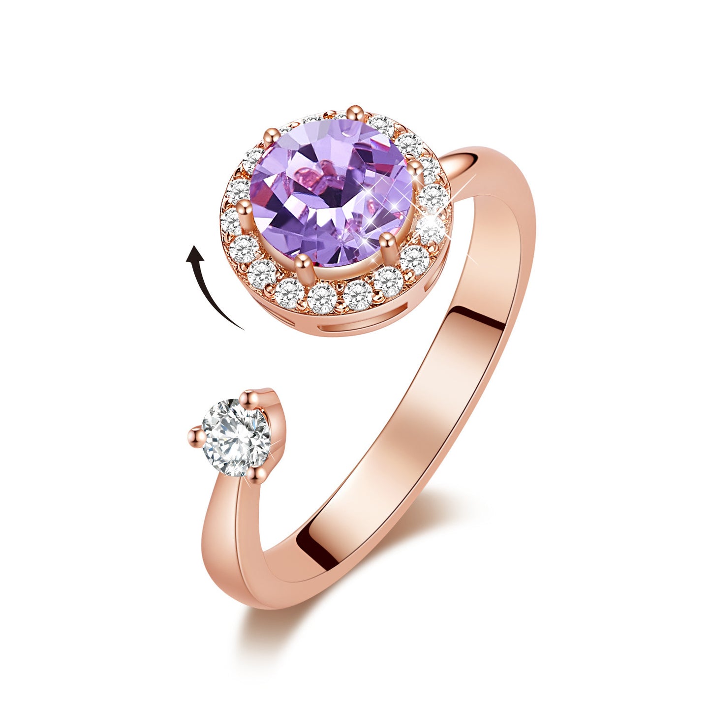 Ladies Rotating Crystal Inlay Ring With Copper Band Adjustable European American Style Jewelry Elegant Shimmer