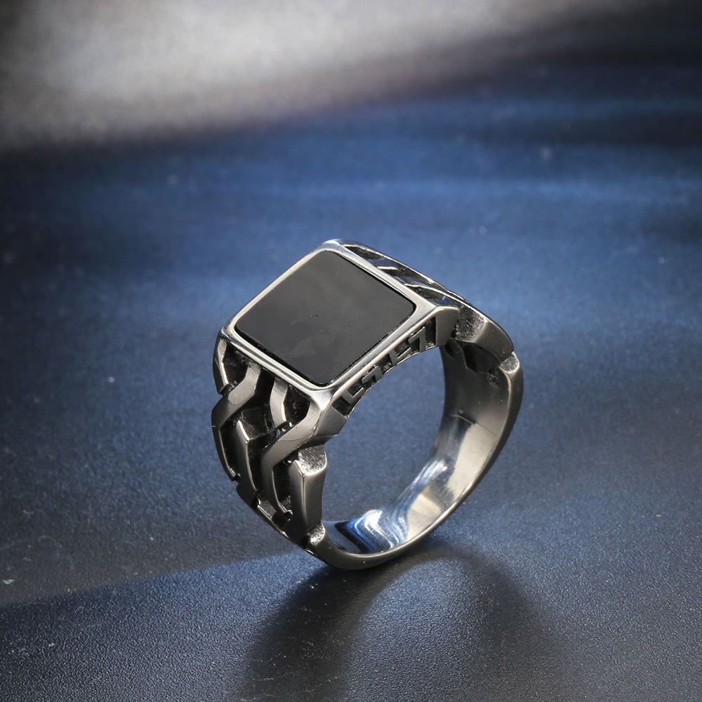 Men's Black Epoxy Ring Titanium Steel Band Punk Geometric Rings for Men Fashion Jewelry Steel Rings Statement Rings Party Rings