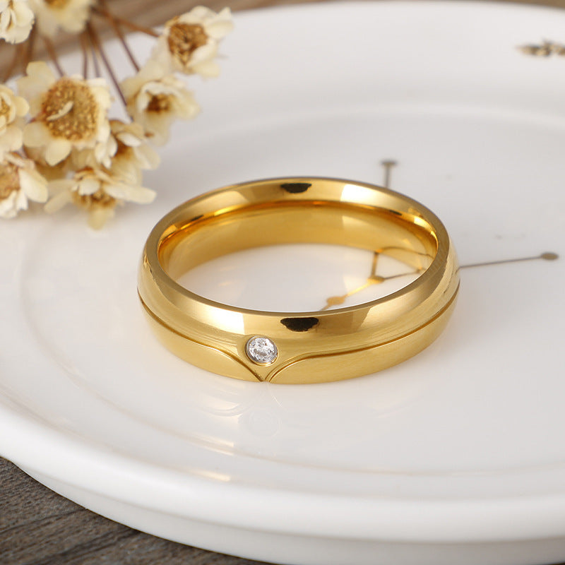 Gold Plated Titanium Steel Geometric Couple Rings Gift