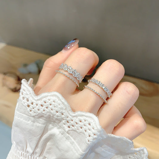Petal Index Finger Ring Copper Adjustable Silver Tone