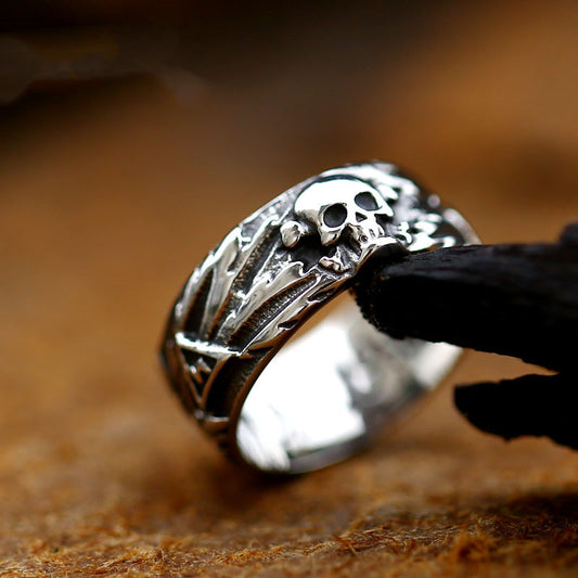 Men's Skull Ring Stainless Steel Punk Ring Retro Biker Ring Gothic Ring for Men Cool Rings Statement Ring Titanium Steel Ring for Men Jewelry