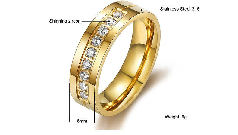 Stainless Steel Diamond Ring For Women Geometric Style Gold Tone Accessory Elegant Everyday Wear Timeless Gems