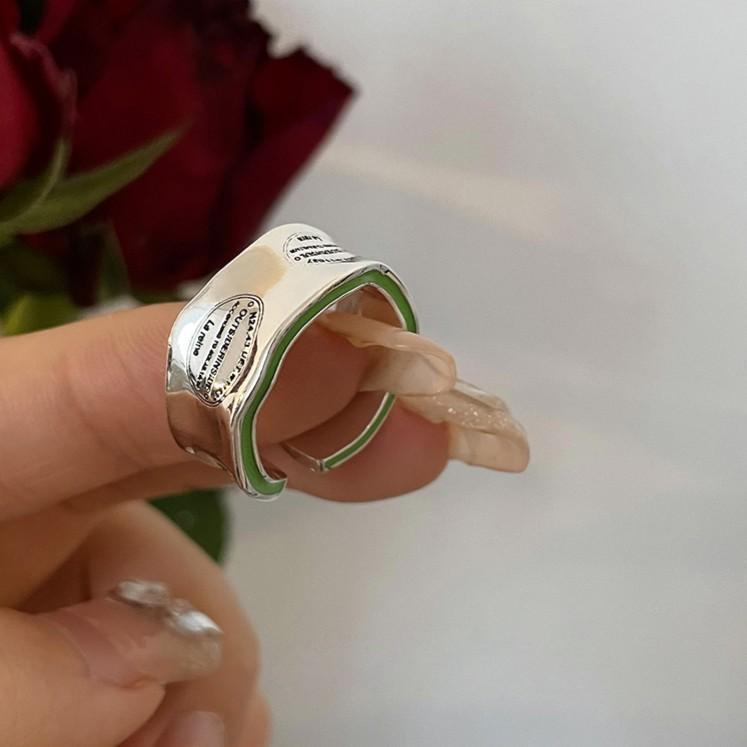 Womens Avocado Green Letter Wave Ring Platinum Plated Copper Adjustable Fashion Jewelry Elegant Statement Look