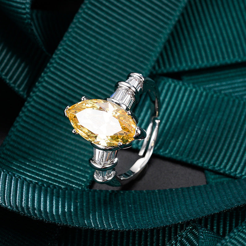 Womens Citrine Gemstone Ring Copper Yellow Crystal Jewelry For Daily Wear Special Occasions Elegant Dainty Korean