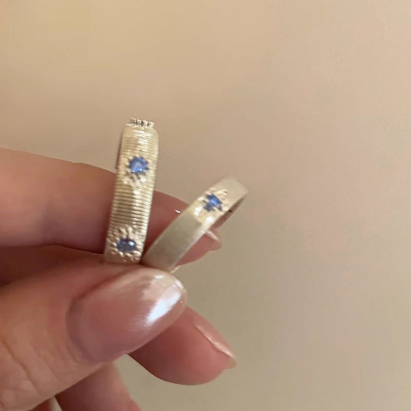 Womens Copper Cross Ring With Blue Diamond Accent Electroplated Elegant Adjustable Opening Fashion Jewelry Gift