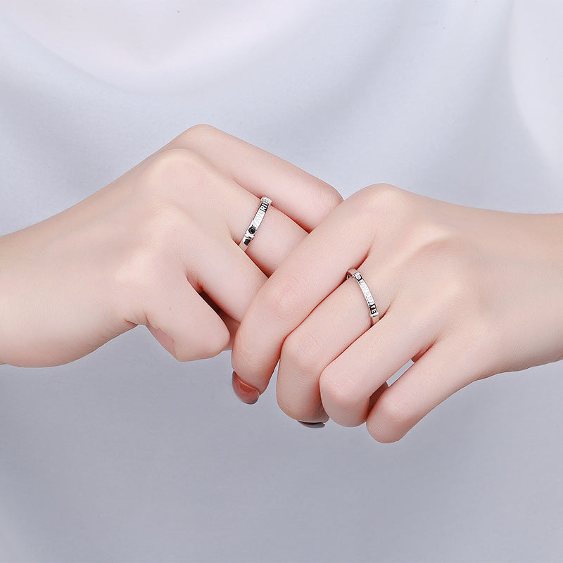 Couple Rings For Men And Women 925 Silver Adjustable Opening Alphabet Geometry Rings Electroplated For Matching Sets