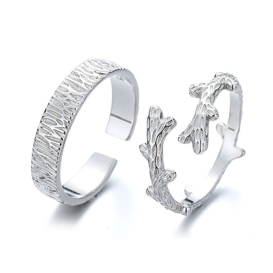 Tree And Vine Couple Rings Set 925 Silver Polished His And Hers Adjustable Bands For The One You Cherish A Lot