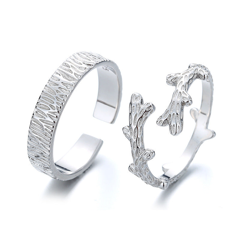 Tree And Vine Couple Rings Set 925 Silver Polished His And Hers Adjustable Bands For The One You Cherish A Lot