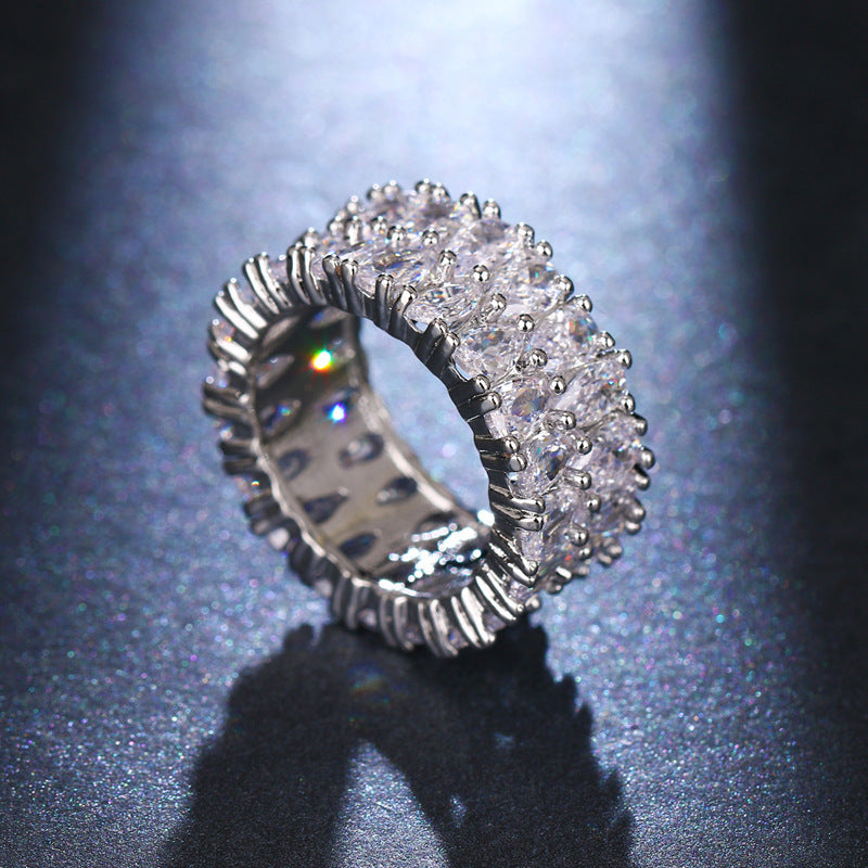 Double Row Zircon Ring Silver Plated Copper for Women Elegant Jewelry Sizes 6 7 8 9 Hypoallergenic Glint Shine