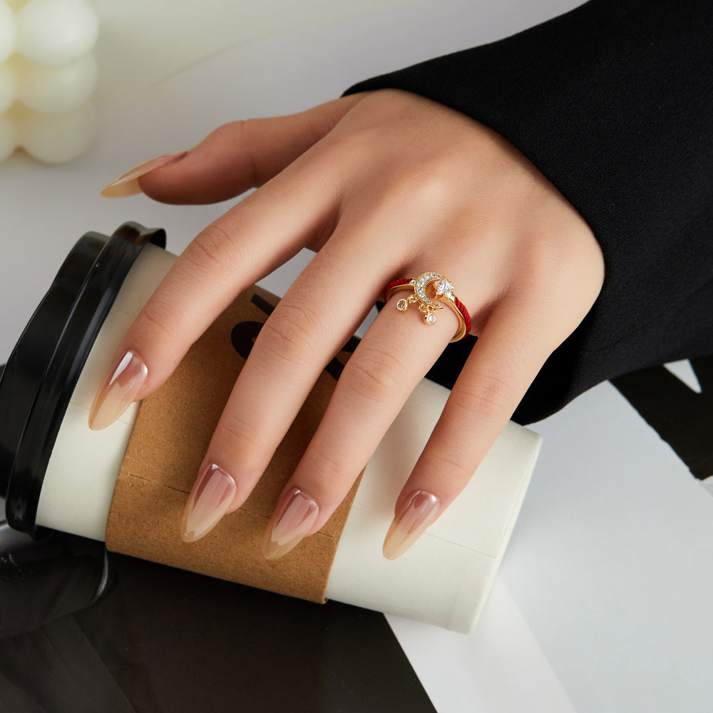 Womens Star Ring Moon Ring Opening Design Copper Ring Adjustable Starry Jewelry For Women Fashion Style Shines