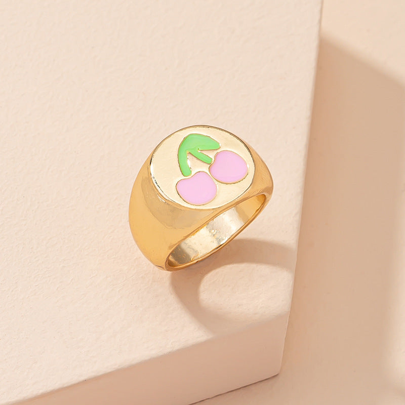 Unisex Alloy Ring With Fruit Shape Electroplated Design Retro Ethnic Geometric Ring Noninlaid Statement Fashion