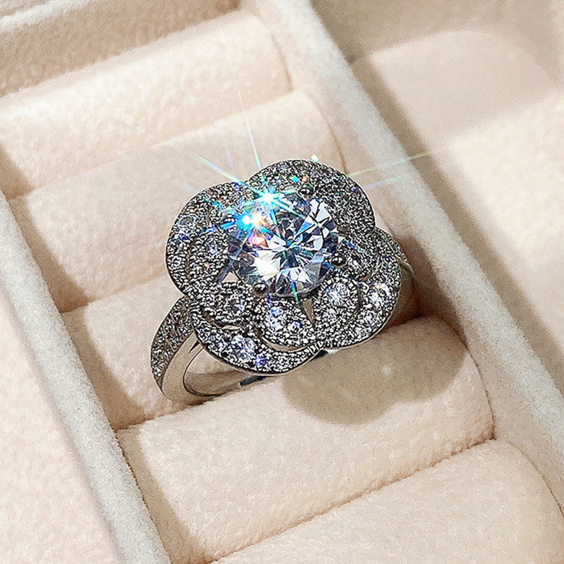 Flower Zircon Ring Copper White Gold Plated Ethnic Jewelry For Engagement Wedding Anniversary Gift For You Now