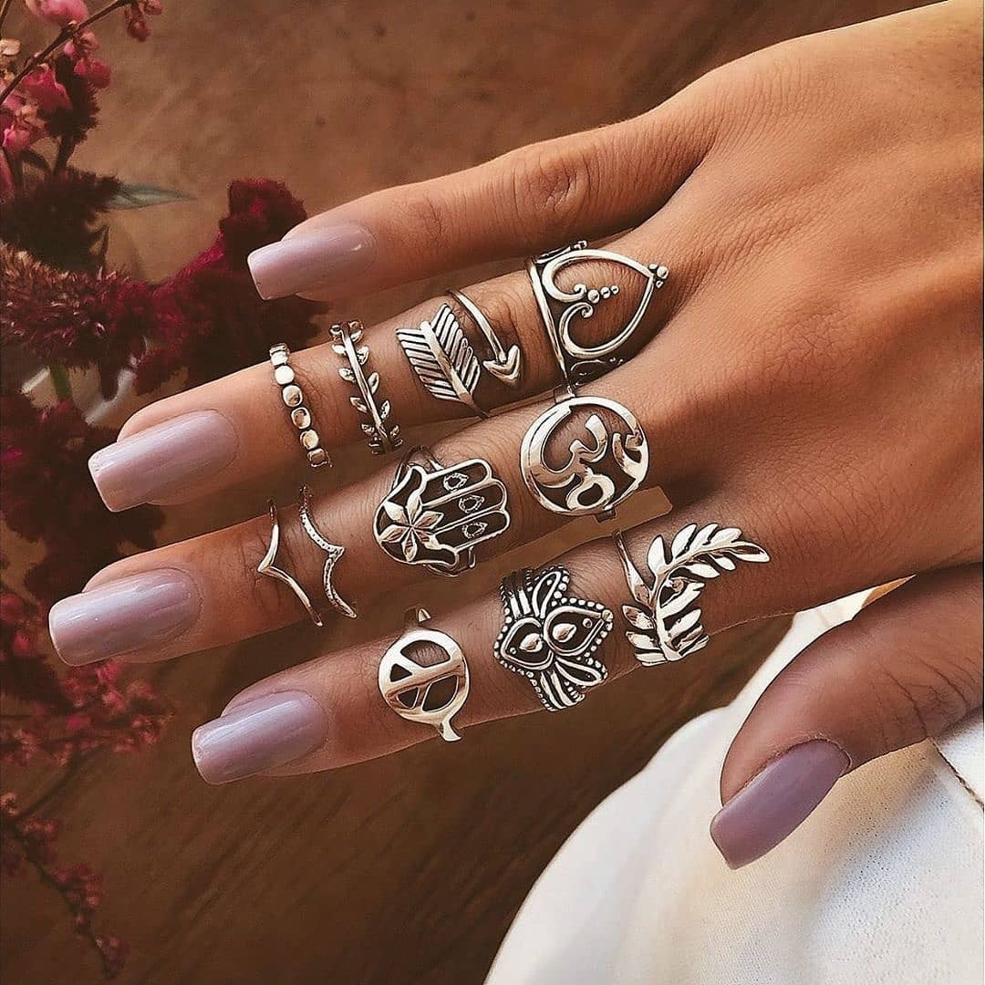 Womens Heart Ring Set Alloy Gemstone Rings Vintage Electroplated Fashion Ring Sets Exaggerated Collection Style