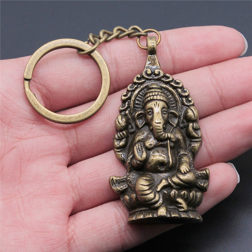 Elephant God Keychain Pendant Antique Silver Bronze Finish Electroplated Metal Ornament Souvenir Gift Keepsake