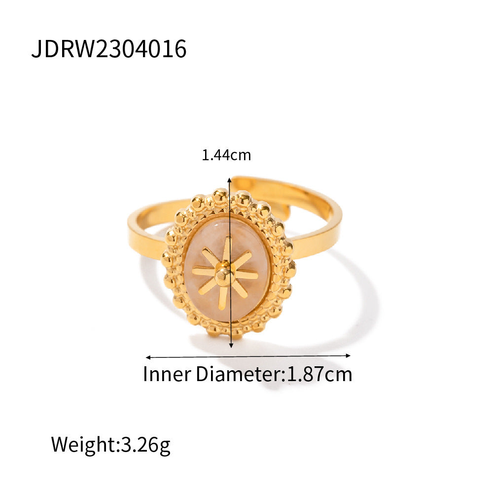 Gold Plated Stainless Steel Ring With Zircon Inlaid Geometric Star Retro European Design For Daily Wear Classy