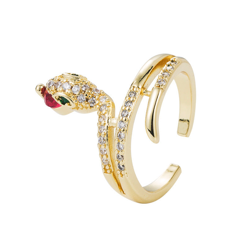 Womens Gold Plated Snake Ring Adjustable Copper Fashion Jewelry Unique Design Micro Mounted Craftsmanship Everyday Wear