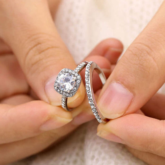 Geometric Silver Ring With Zircon Inlay Four Claw Setting Elegant Alloy Jewelry Individually Size 5 6 7 8 9 10