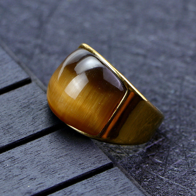 Stainless Steel Ring With Green Opal Stone Vintage Geometric Design Fashion Jewelry For Women Sleek Look Today