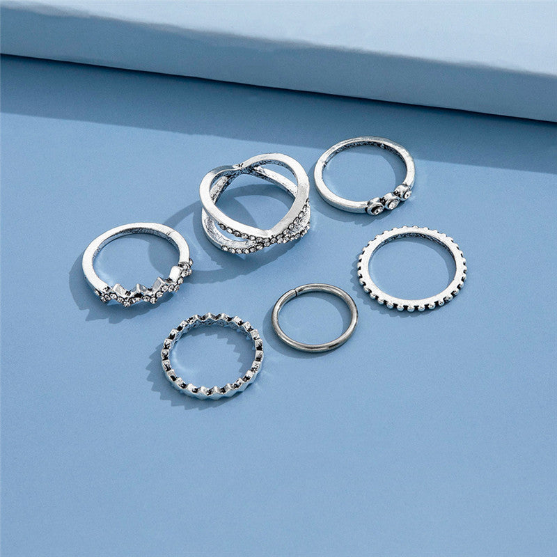 Womens Ring Set Alloy Rings Retro Geometric Pattern Diamond Design Metal Element Jewelry Gift For Women Everyday Wear