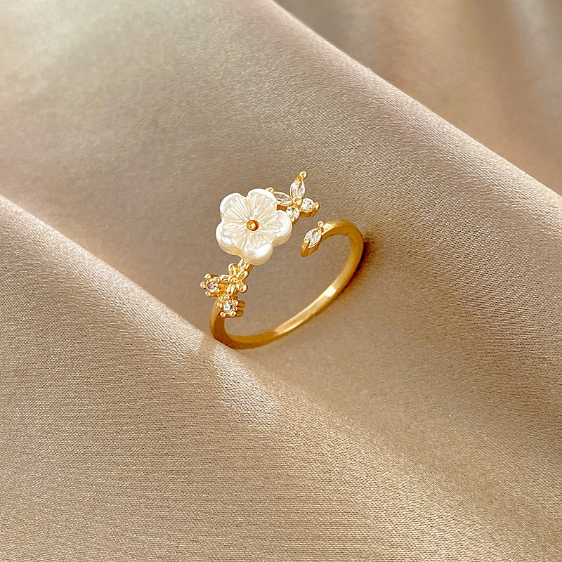 Womens Adjustable Butterfly Branch Ring Copper Electroplated Delicate Flower Finger Jewelry Gift For Her Grace