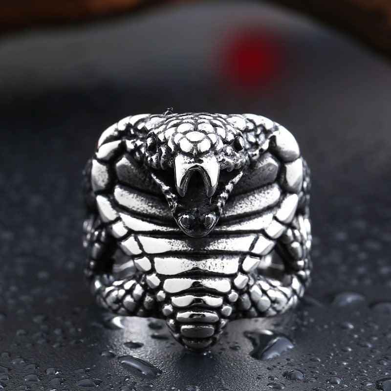 Men Titanium Steel Cobra Ring Bold Statement Jewelry